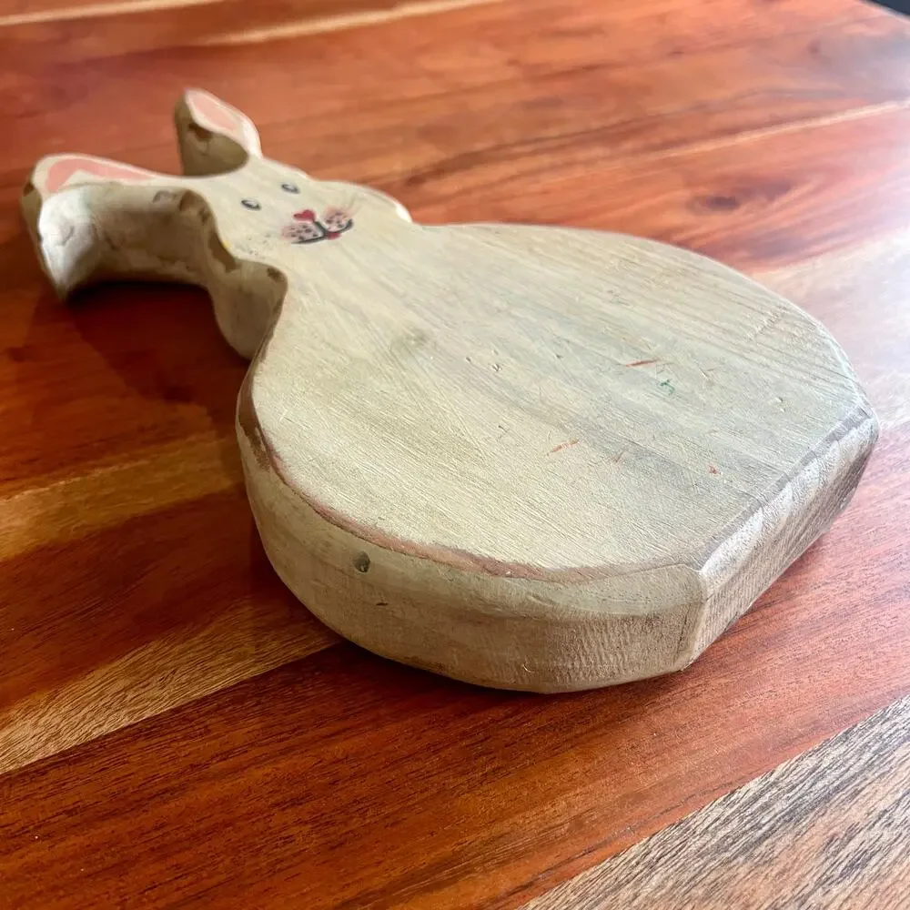 Vintage Hand Carved Wood Bunny Folk Art Rabbit Primitive Cottage Nursery Decor